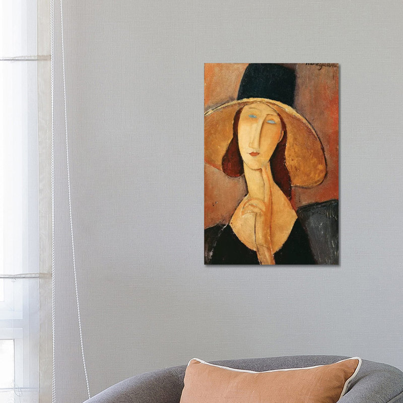 Portrait Of Jeanne Hebuterne In A Large Hat, C.1918-19 by Amedeo Modigliani - Wrapped Canvas Painting
