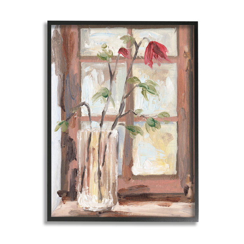 Vase de fleurs doux rouge, Giclée encadrée noir minuit, H 30 po x l 24 po