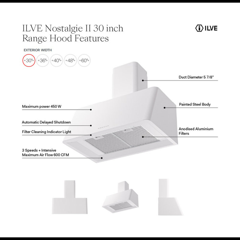 ILVE Nostalgie II 30 in Range Hood, Stainless Steel, 30"