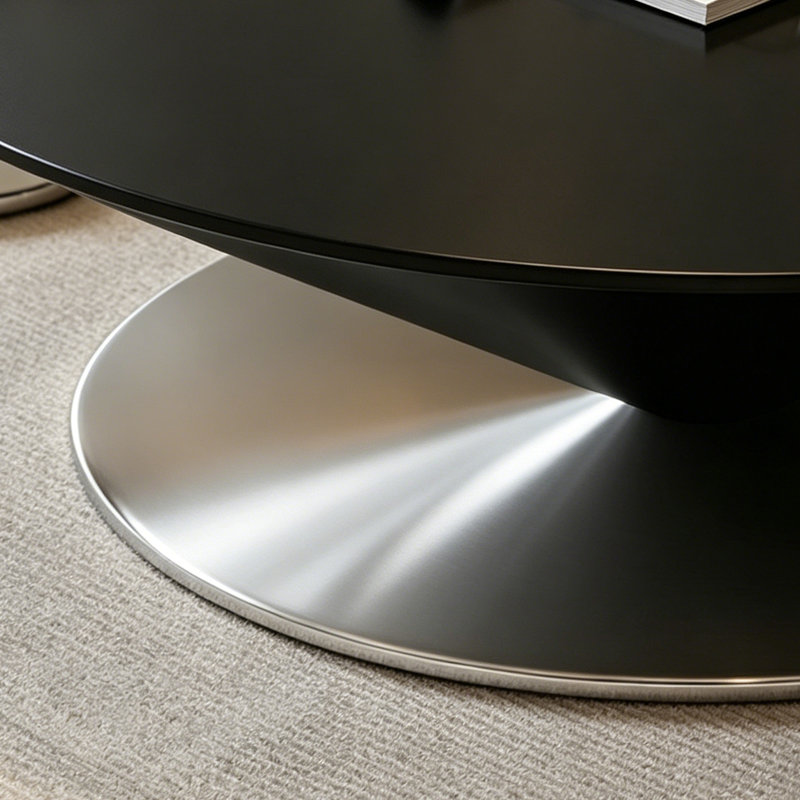 Ensemble de tables basses rondes minimalistes italiennes, 12.2" H x 27.6" W x 27.6" D, Black / Silver