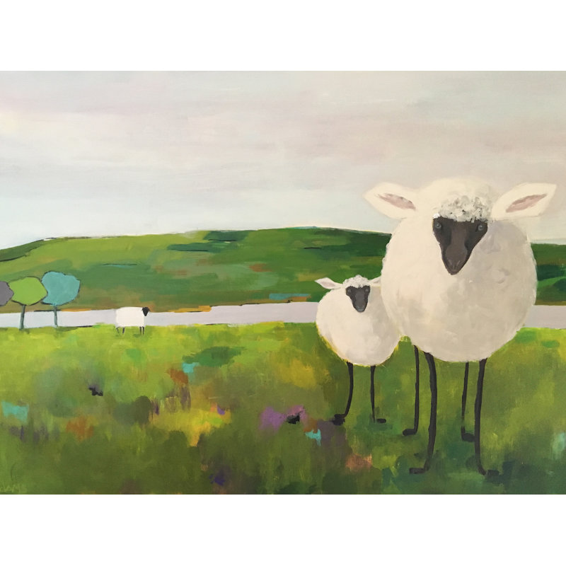 Sheep In The Meadow Print by Phyllis Adams, 17.25" H x 21.25" W x 0.875" D