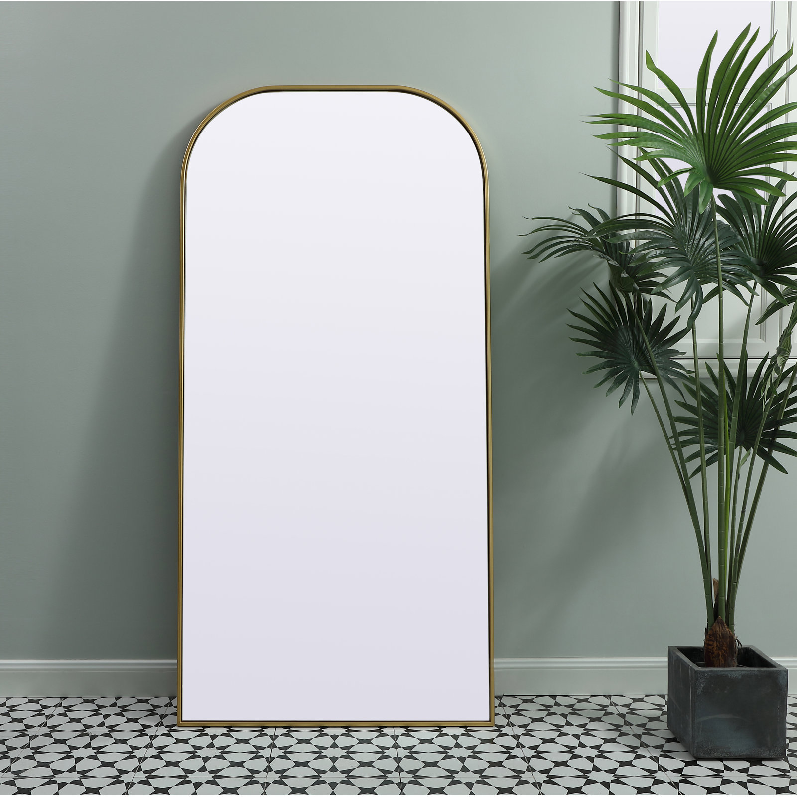 Sabine Metal Wide Arch Wall Mirror, 66" x 32", Brass