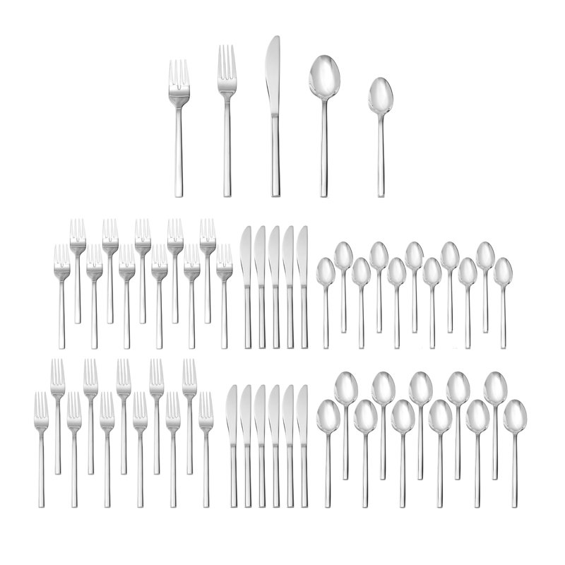 Fortessa Fortessa Arezzo  18/10 Stainless Steel, 60 Piece Flatware Set (Service for 12), Silver
