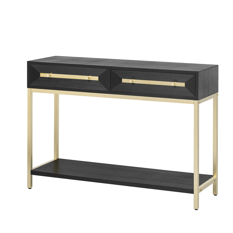 Table d'entrée géométrique noire, console avec deux tiroirs et tiroirs d'apparence élégants, pour la décoration intérieure