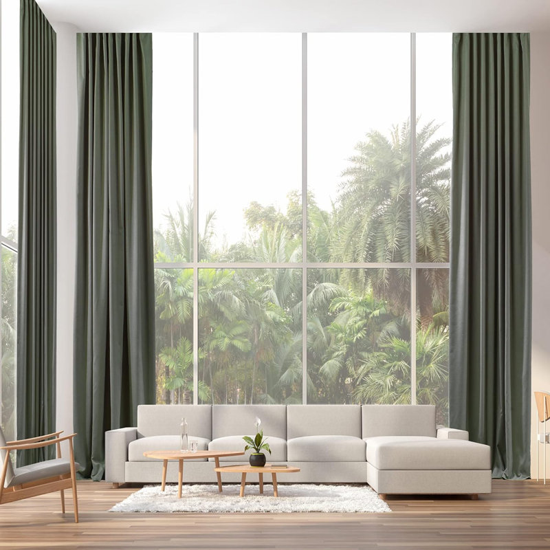 Amoya Velvet Room Darkening Curtain Pair, 100" W x 252" L, Leaf Green