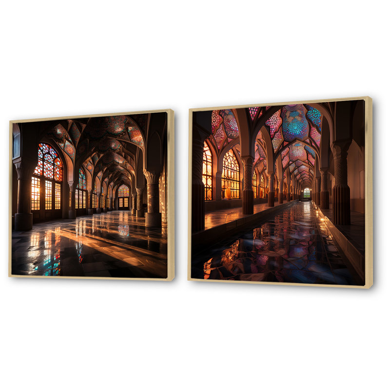 Mosquée Nasir Al Mulk, «I», ensemble de 2 reproductions d'art sur toile, Cadre flottant brun, H 30 po x l 61 po x P 1 po