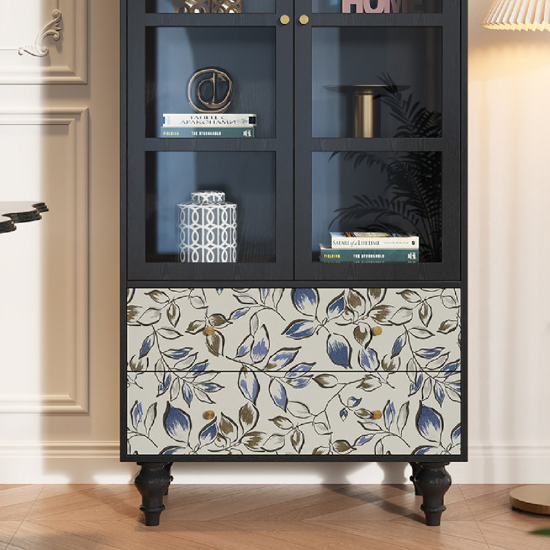 Glass Door Cabinet Solid Wood Drawers Storage
