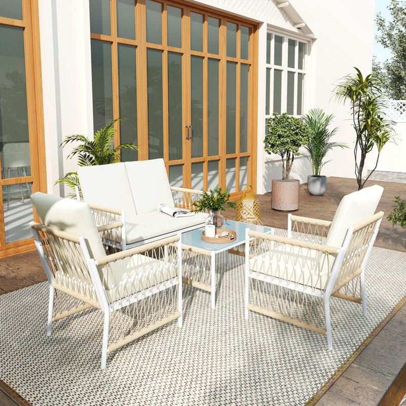 Rattan Sofa Set, Cream/White