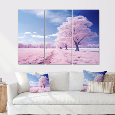«Pink Winter Tree Snow Landscape», ensemble d'art mural arbre d'hiver