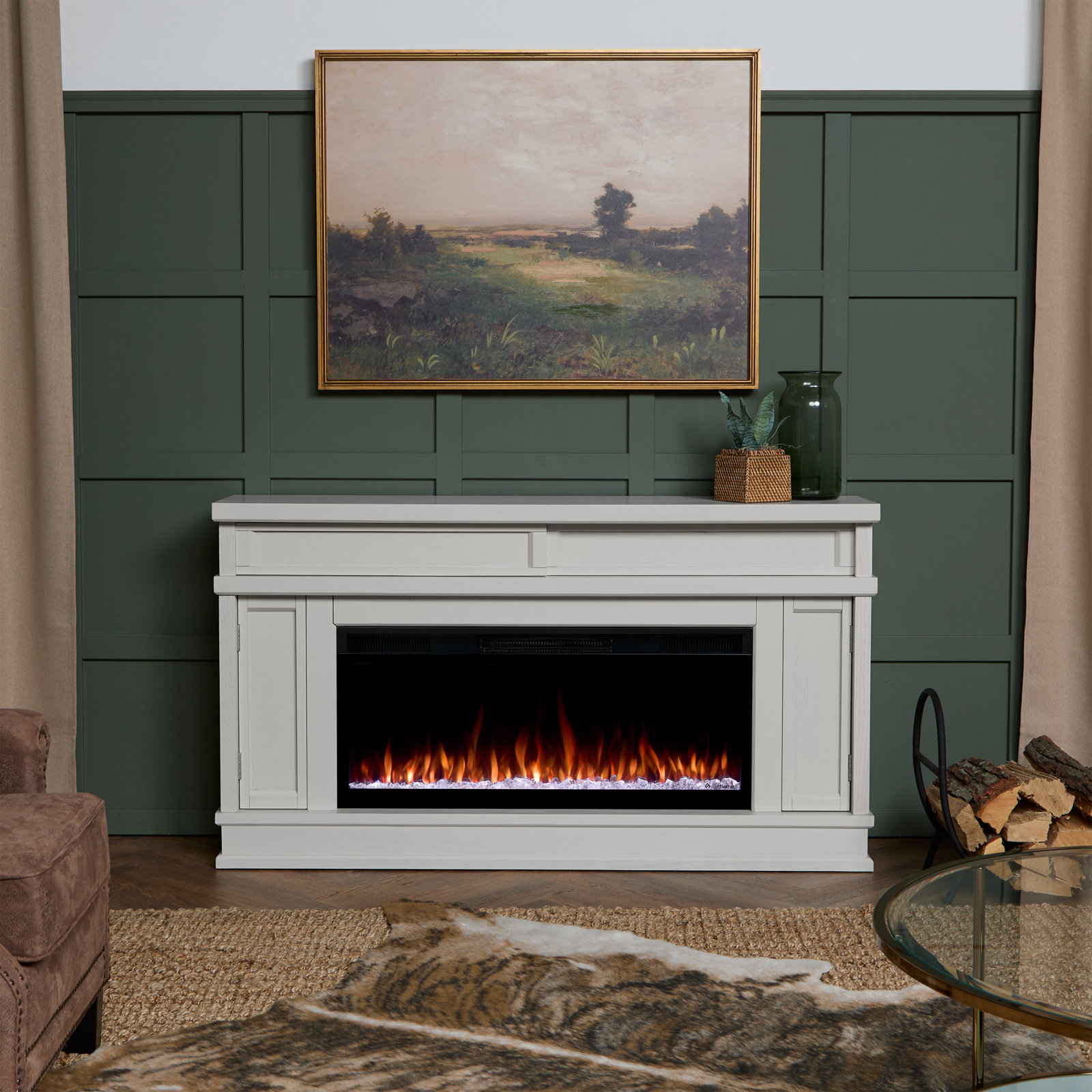Torrey Landscape Electric Fireplace TV Stand, Bone, Smart