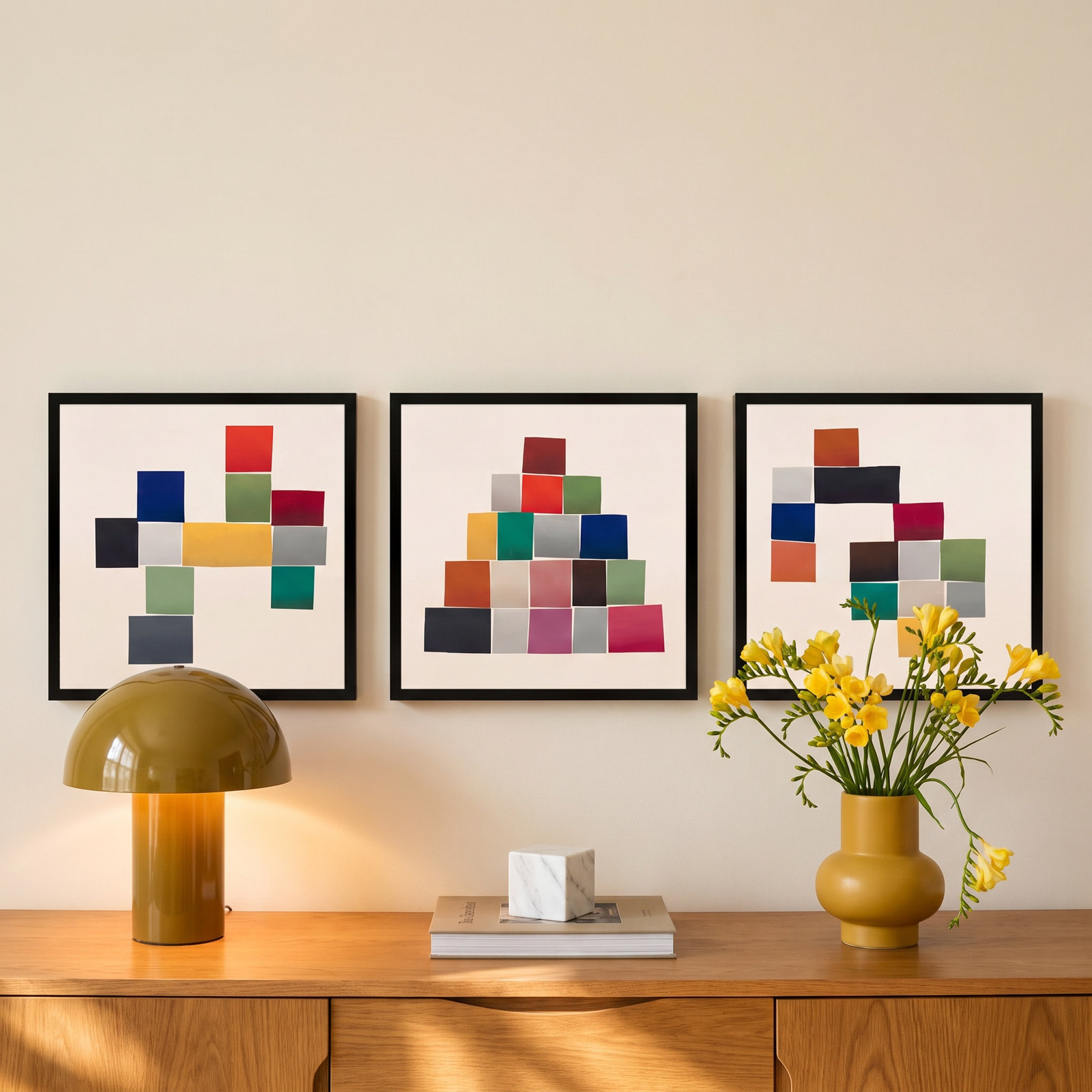 Jewels. Set Of 3 by Lee Lessem, 30" H x 30" W x 1.25" D, Black Framed
