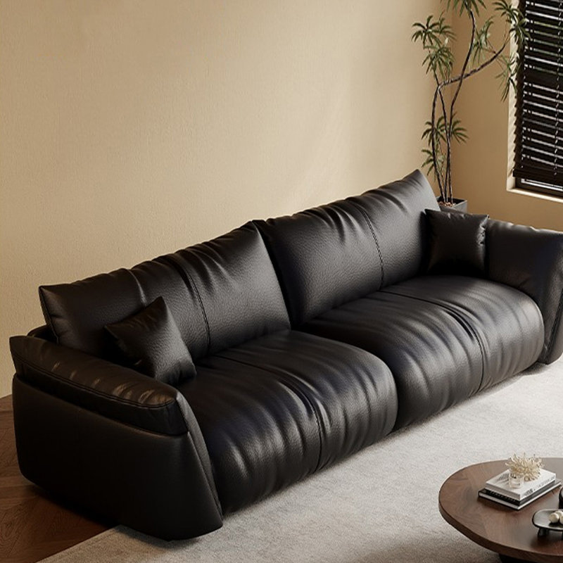 Canapé modulaire noir en cuir véritable, H 36,22 po x l 94,49 po x P 39,37 po