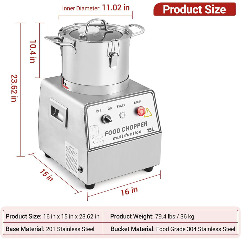 Robot culinaire commercial 1400 W, hachoir à viande électrique de 16 pintes, robot culinaire avec corps et lame en acier inoxydable, gants, brosse, 110 V
