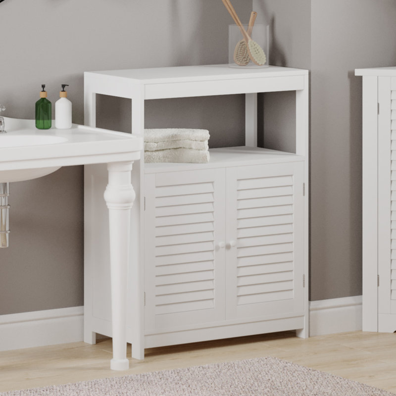 Storage Cabinet with Double Doors - Freestanding Kitchen, Laundry Room, or Restroom Organizer with Cupboard and Open Shelf by Lavish Home (White)