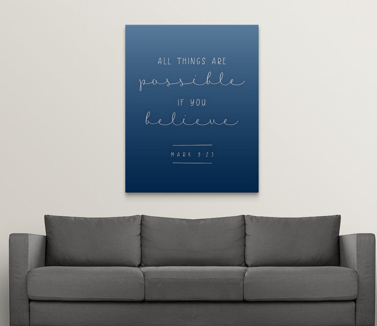 « mark 9:23-scripture art », art textuel, H 14 po x l 11 po x P 1,25 po, Toile