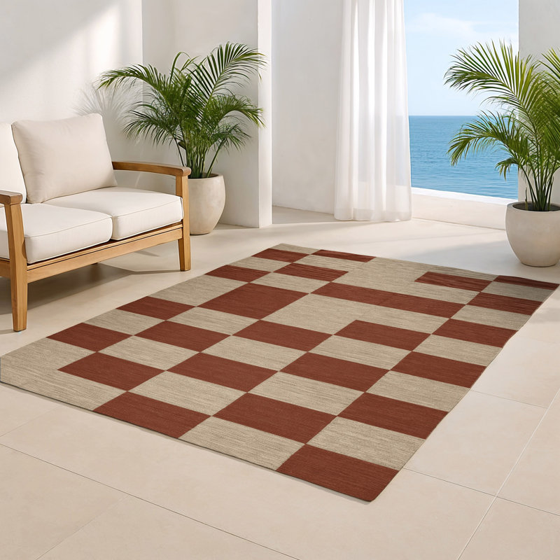 Tapis d'intérieur et d'extérieur à carreaux brun, Rectangulaire 2 pi x 3 pi