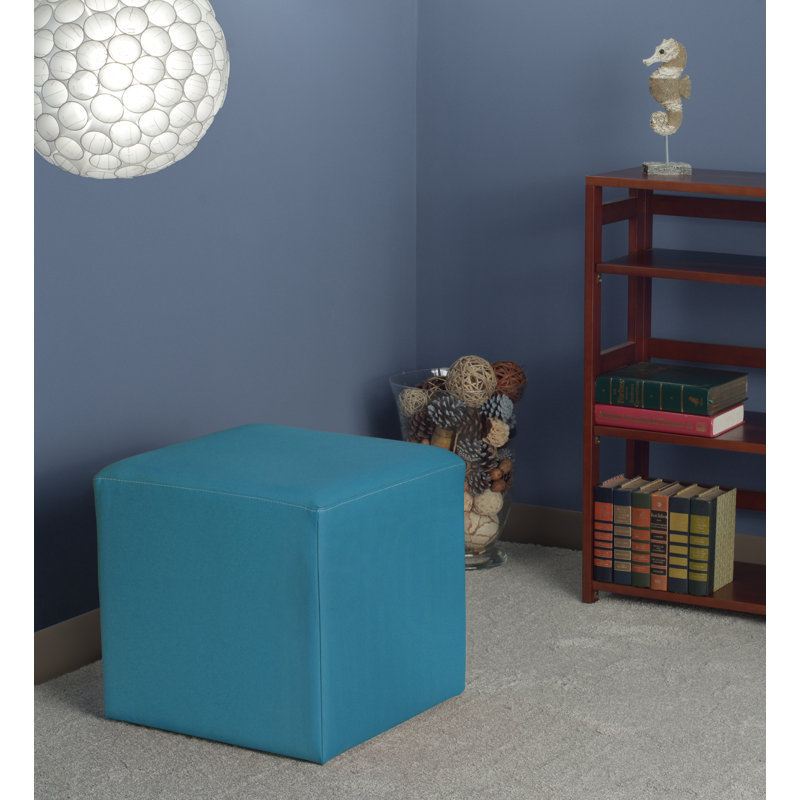 Jean Square Stool Ottoman, Peacock Teal Faux Leather