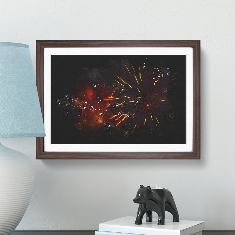 Orange and Red Fireworks - Framed Print, 24cm H x 33cm W x 2cm D, Walnut Framed
