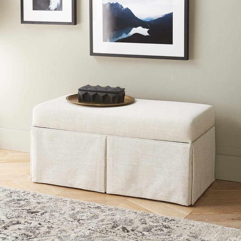 Delvale Linen Blend Upholstered Storage Bench, Classic Talc Linen