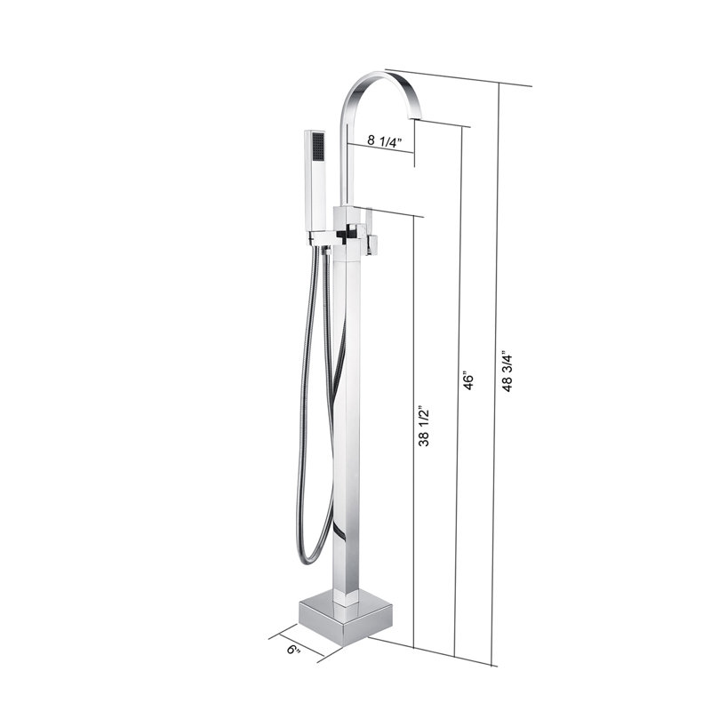Robinet de baignoire autoportant avec douche à main, Chrome