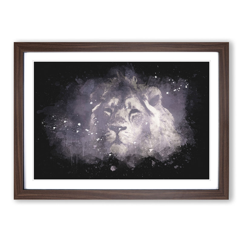 Lion In The Mist Paint Splash - Picture Frame Graphic Art, Walnut Framed, 33cm H x 45cm W x 2cm D