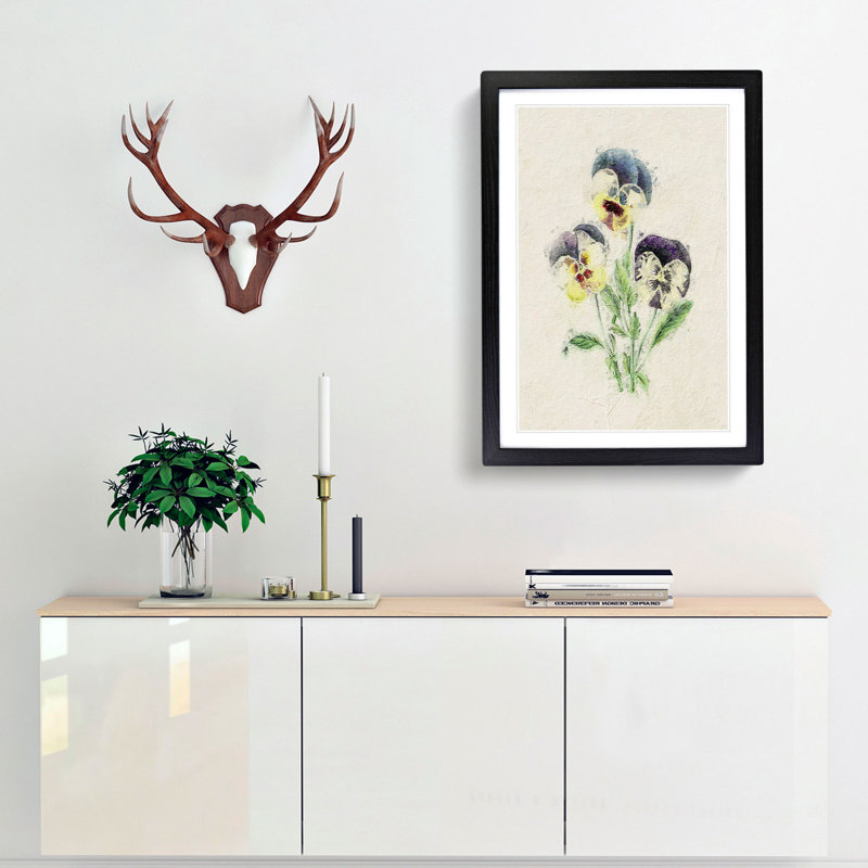 Illustration of Wild Pansies - Picture Frame Painting Print, 48cm H x 36cm W x 2cm D, Black Framed
