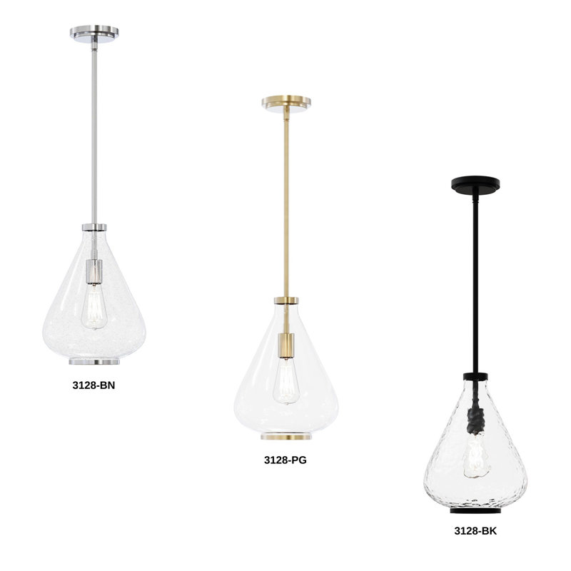 Kostner 1-Light 9.75” Wide Pendant, Clear Water Texture, Matte Black