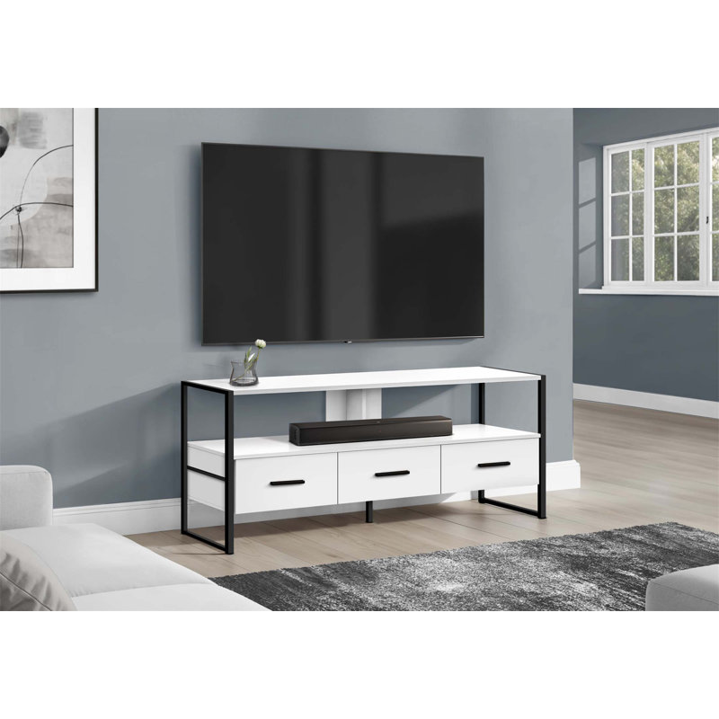 Modern 48 Inch TV Stand With Storage Drawers, Metal Frame, And Open Shelving For Living Room Or Bedroom, White