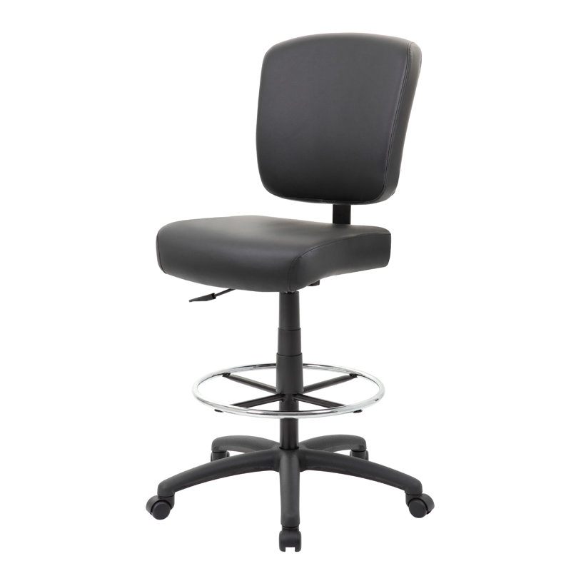 Hya Heavy Duty Swivel Office Stool With Footring, Black Cushions