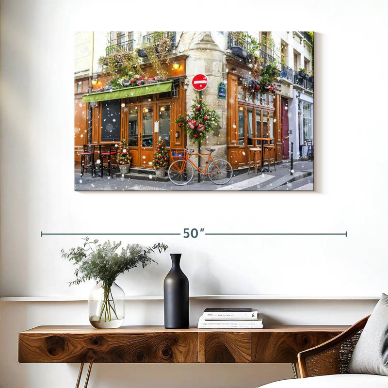Noël au café français, H 26 po x l 39 po