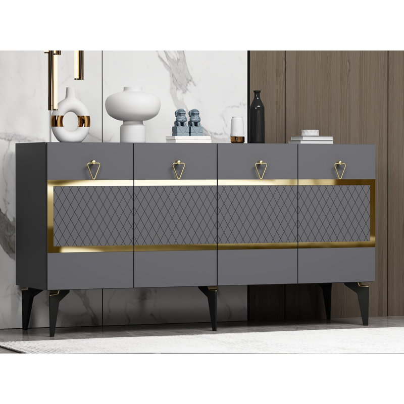 Console moderne, anthracite et or, panneau de particules recouvert de mélamine à 100%, épaisseur: 0,7 pouce | Conception géométrique élégante, idéale pour les vestibules et les salons, durable et élégante