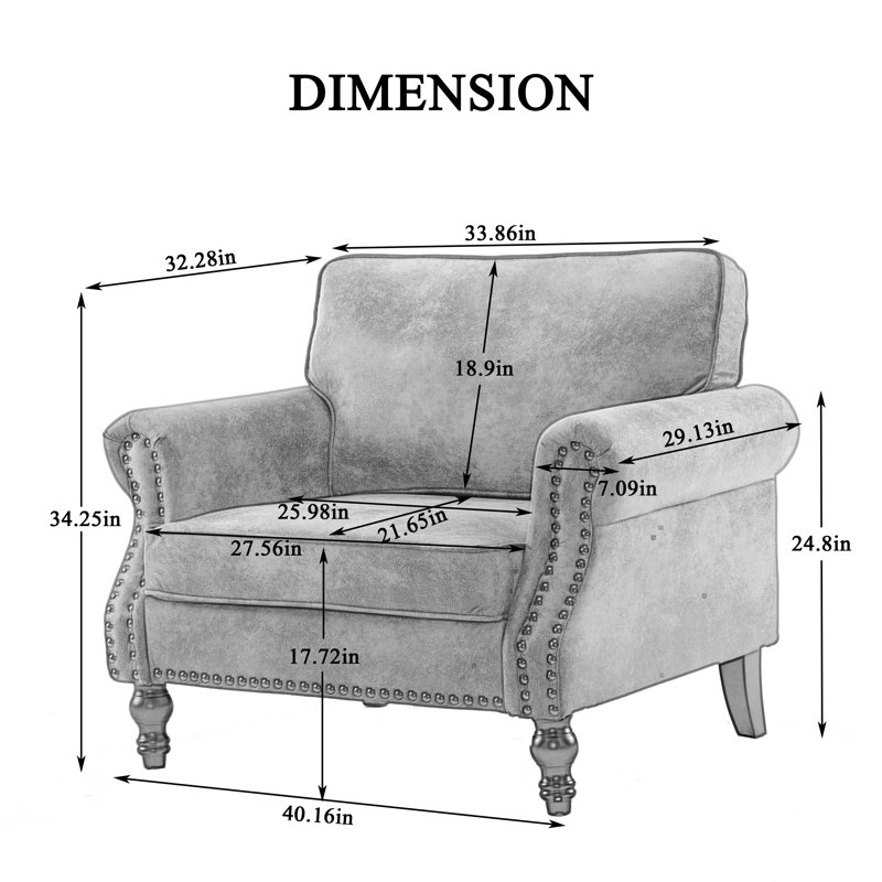 40" Faux Leather Upholstered Single Sofa Accent Chair With Nailhead Trim, Brown Faux Leather
