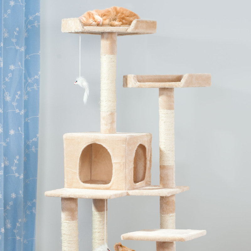 PetMaker Cat Tree with Scratch Posts, Beige, 66.25" H x 22" W x 26" D