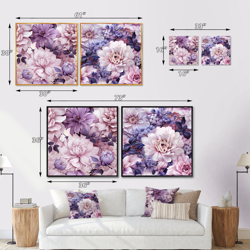 «Ethereal Floral Delight», ensemble de 2 collages carrés, Cadre flottant noir, H 16 po x l 33 po