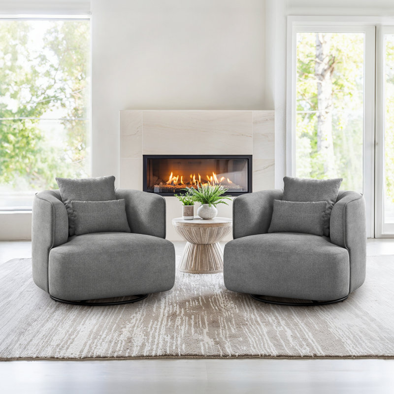 Darna 32.3" Wide Upholstered Swivel Accent Chair（Set Of 2）, Gray Chenille
