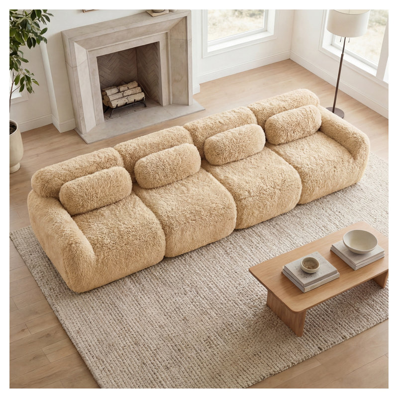 Canapé modulaire de 149 po en tissu moelleux et moelleux kaki clair, désossé et ergonomique pour le cinéma maison, Kaki pâle