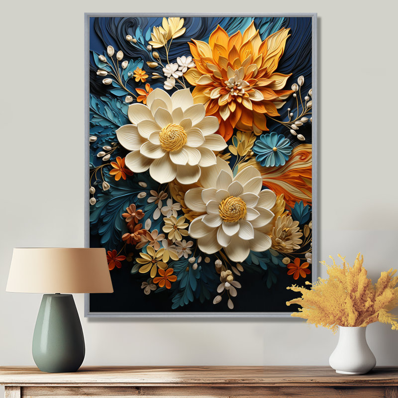 Humira orange sarcelle botanique tourbillon II - art botanique abstrait, H 20 po x l 12 po, Reproduction avec cadre flottant