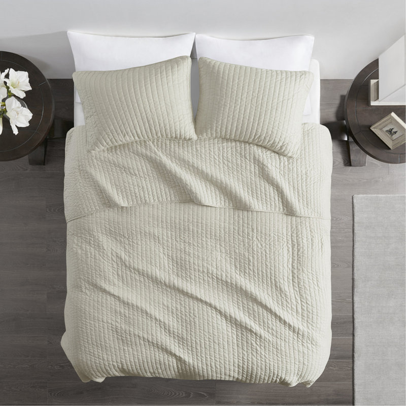 3 Piece Quilt Set Cream Full/Queen, Queen/Full Coverlet/Bedspread + 2 Standard Shams, Cream