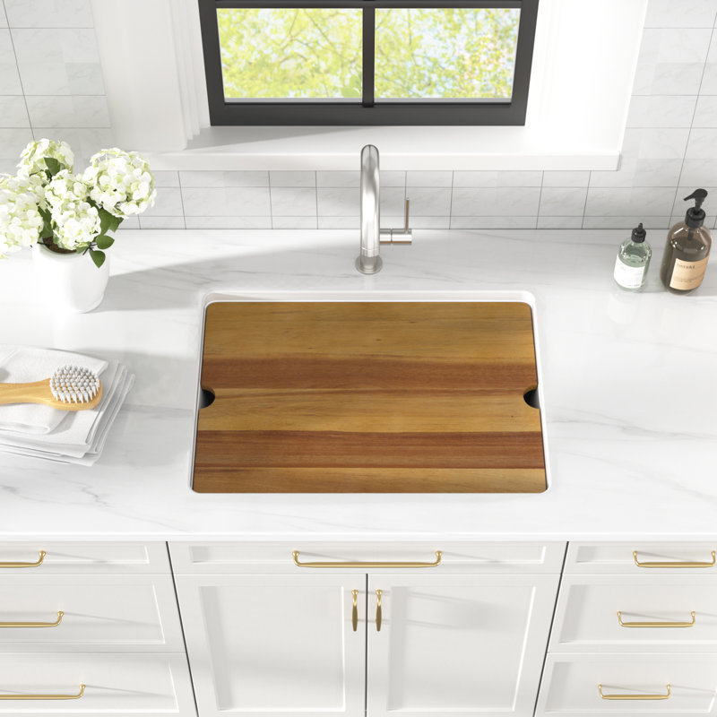 Évier de cuisine encastré 21 po à cuve simple en granite de quartz avec accessoires de poste de travail, White