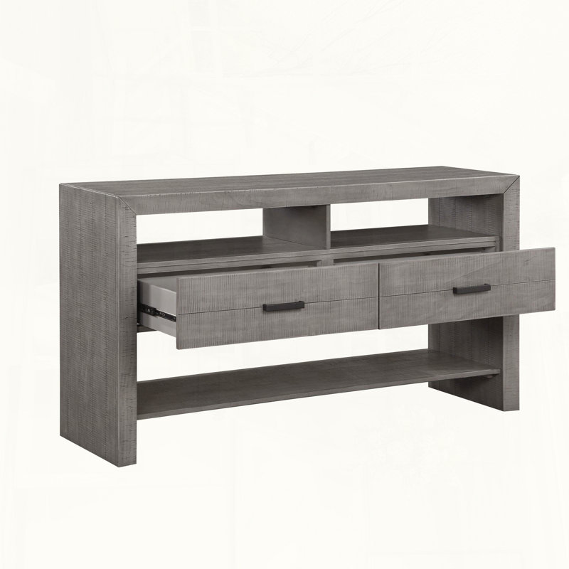 Buffet moderne avec tiroirs en queue d'aronde et tablettes ouvertes