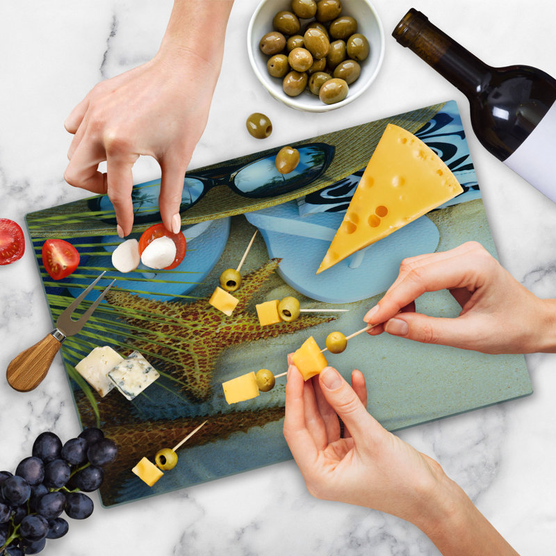 Ambesonne Beach Cutting Board Large Size Tropical Beach Seashell Multicolor