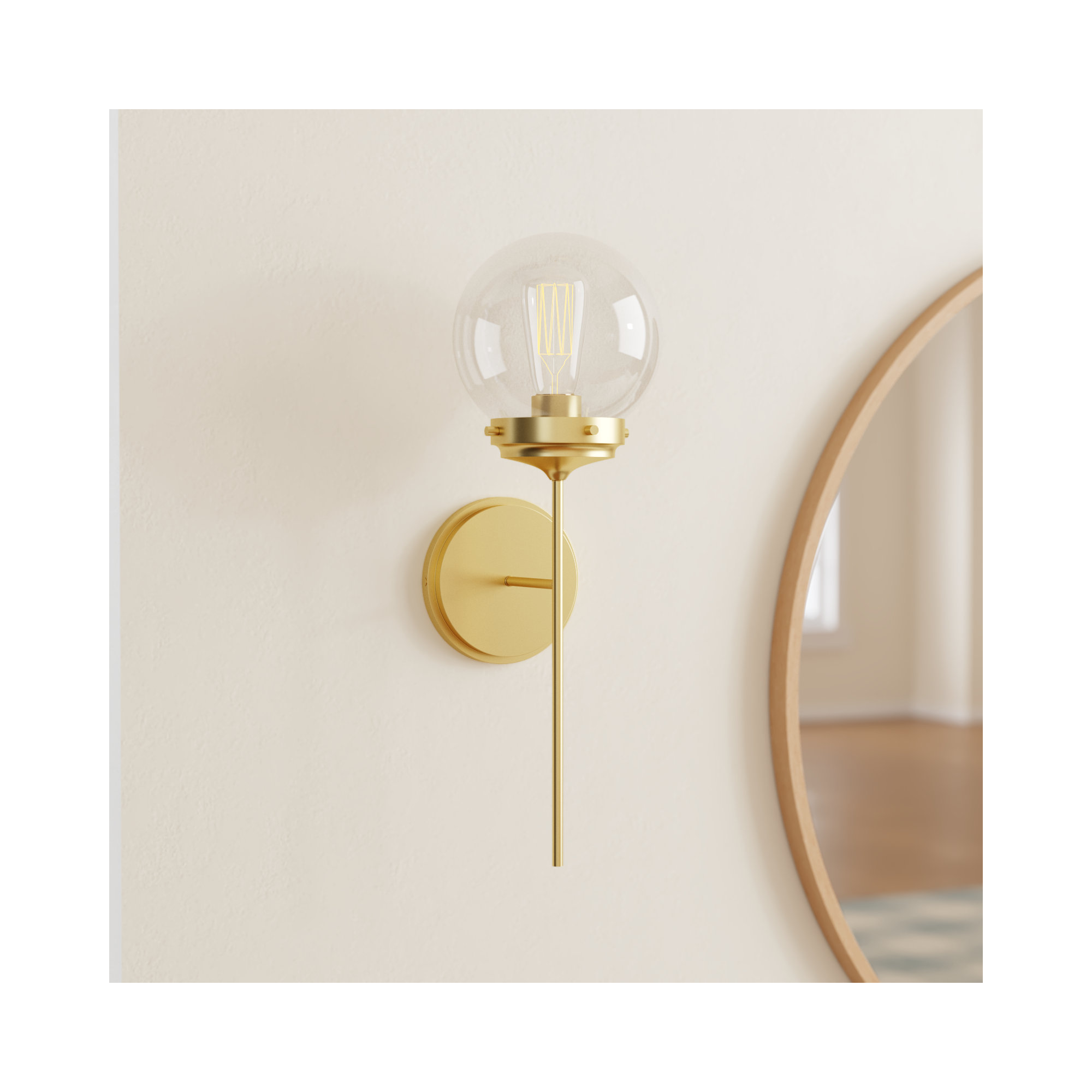 Aiden Single Light Glass Dimmable Wall Sconces, Natural Brass