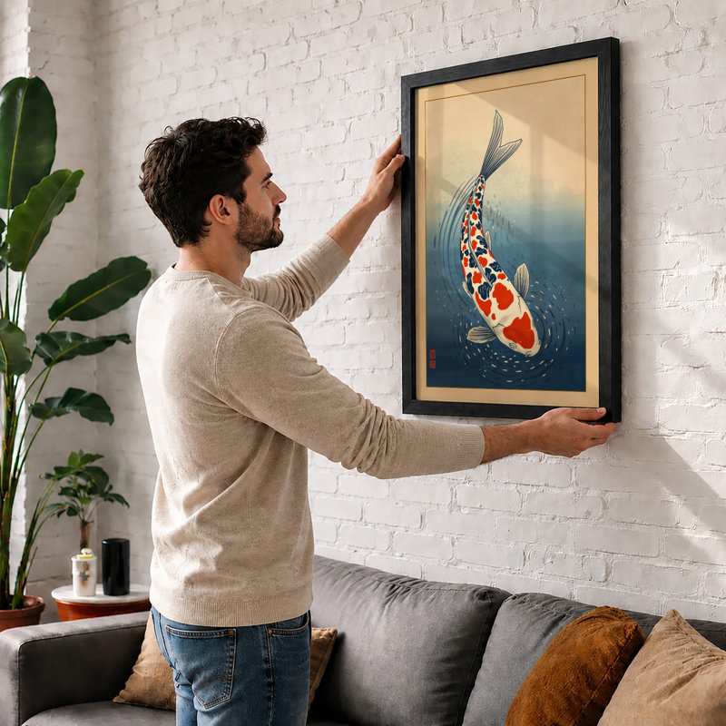 Koi in Motion Japandi - Framed Print, A1 - 84.1 x 59.4 cm, Black