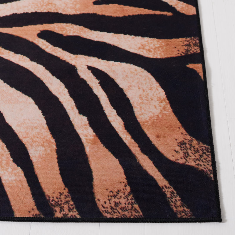 Black and Light Orange Faux Fur 6' x 9' Washable Rug