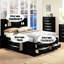 Lit double noir avec option de rangement, conception - 8 tiroirs, sans sommier, stratifié en bois uni