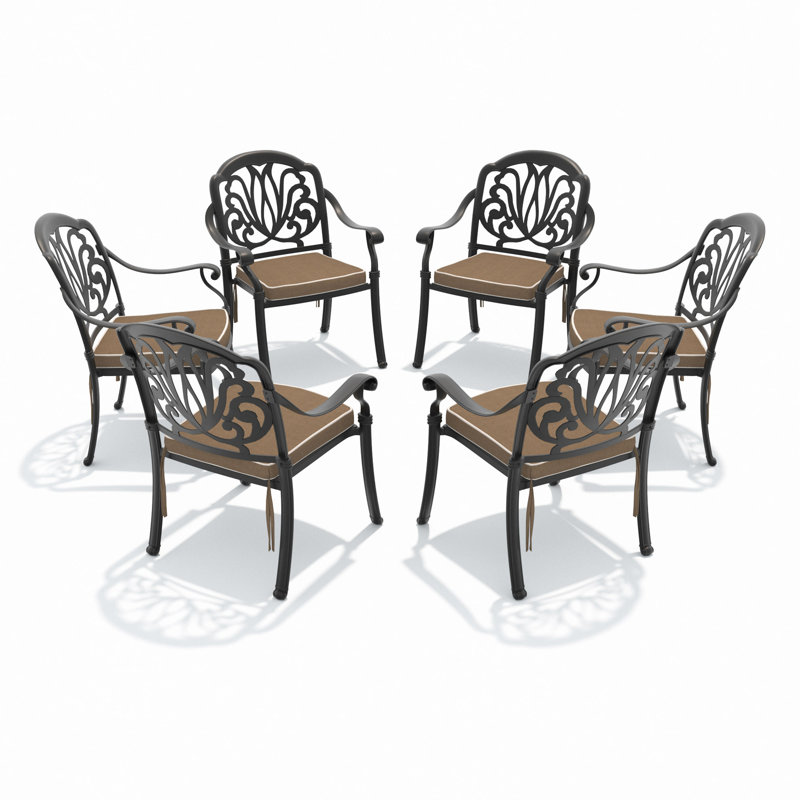 Chaise de patio en fonte d'aluminium 6 pièces avec structure et coussins, 6