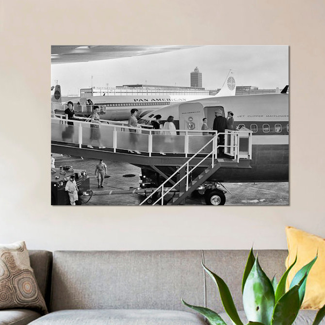 " 1950s Men And Women Walking Down Ramp Boarding Commercial Jet Airliner Idlewild Airport New York City USA " by Vintage Images