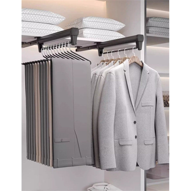 Porte-pantalons extensible avec glissières et cintres de type oie