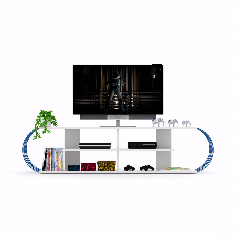 Meuble télé 68 po Mid Century Modern, Blanc / Bleu