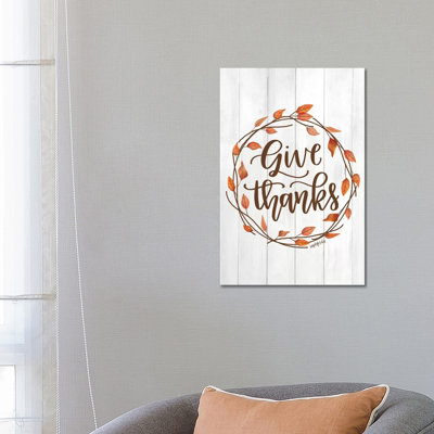 Give Thanks Wreath by Imperfect Dust - Wrapped Canvas Print